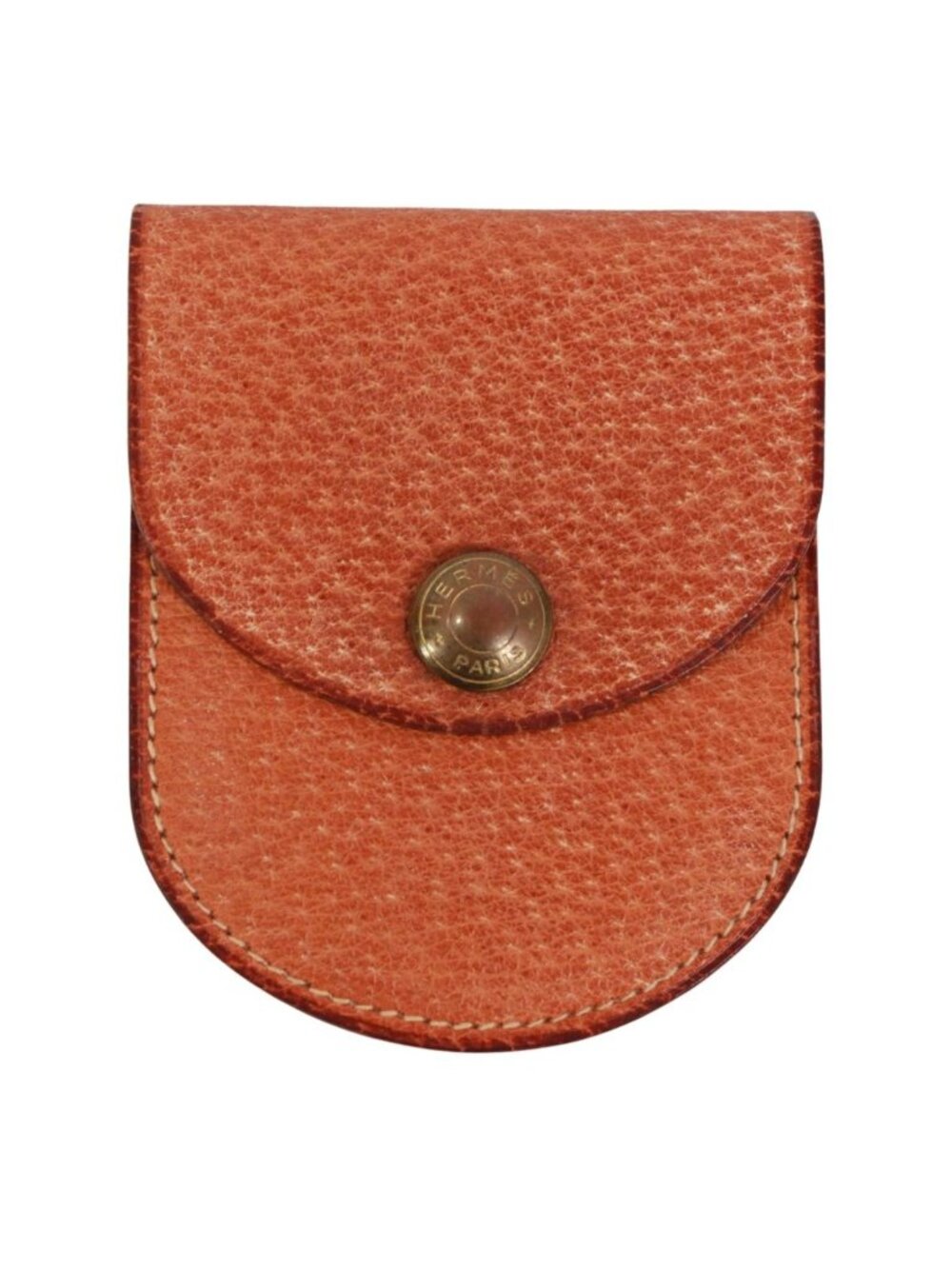 Hermes Sellier Coin Purse Leather Brown Wallet Gold